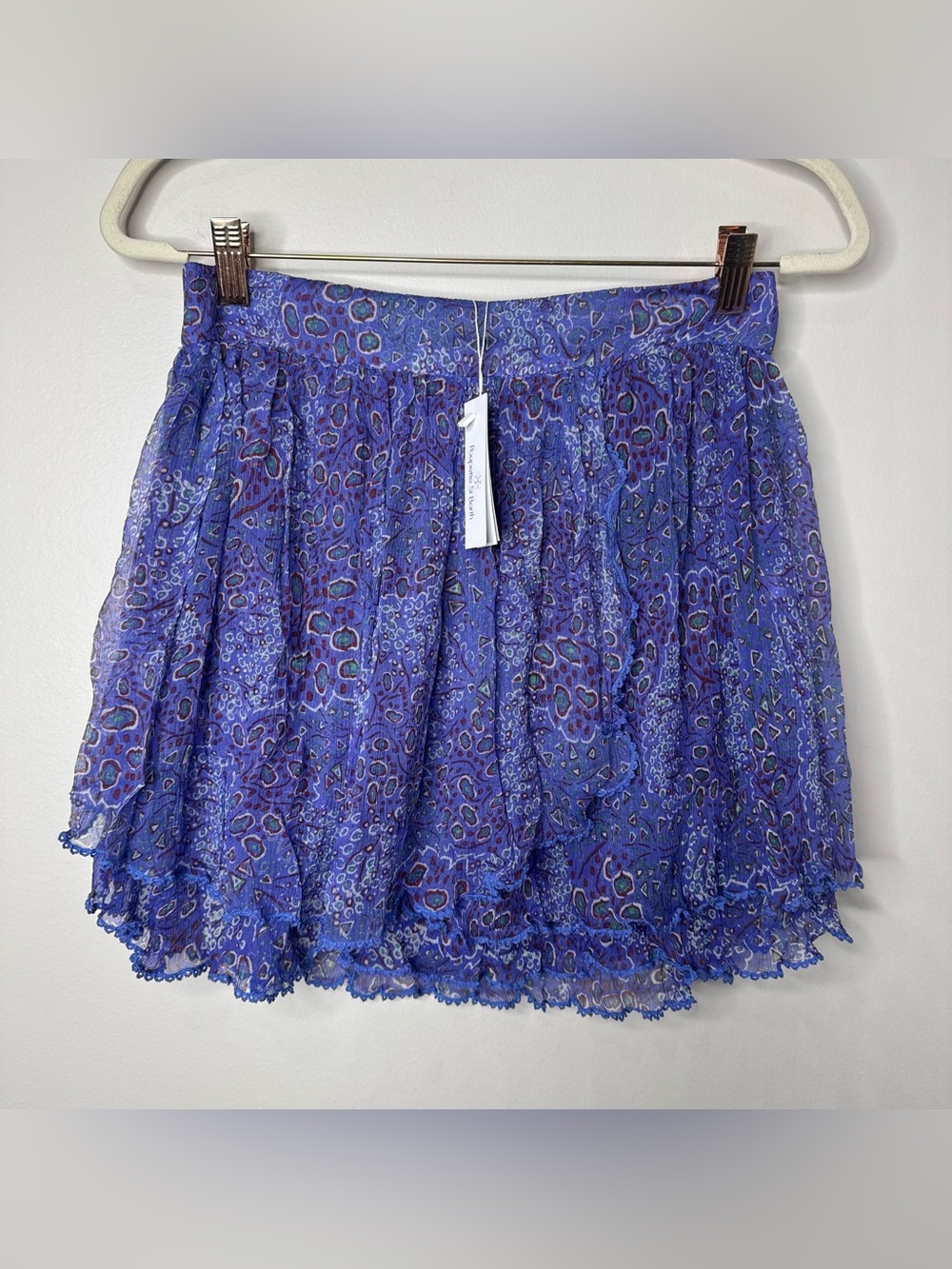 NWT Poupette St. Barth Elsa 100% Silk Blue Fairy Beach Mini Skirt Layered Large